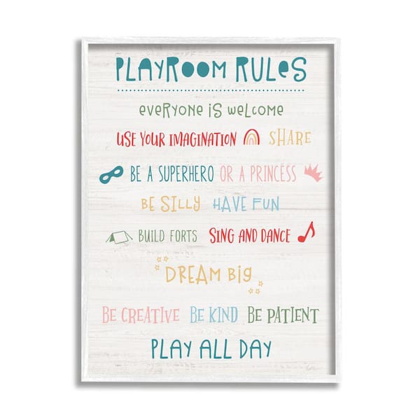 Stupell Industries "Playroom Rule Kid's Motivational Phrase" by Natalie Carpentieri Framed Print Abstract Texturized Art 11 in. x 14 in.