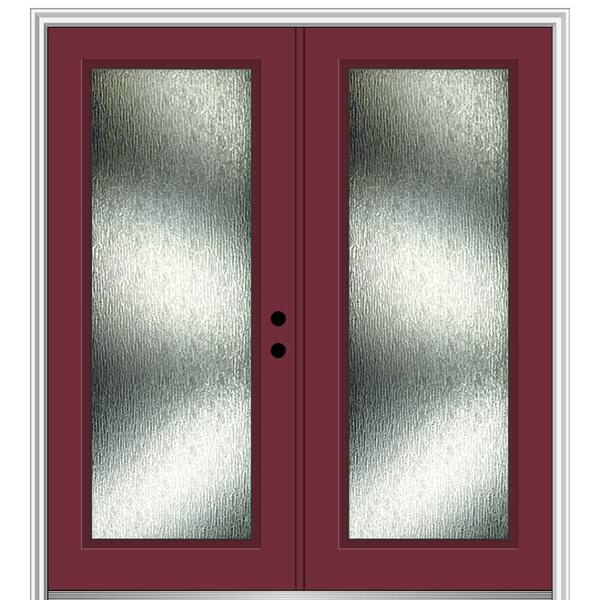 MMI Door 68 in. x 80 in. Left-Hand Inswing Rain Glass Burgundy Fiberglass Prehung Front Door on 4-9/16 in. Frame