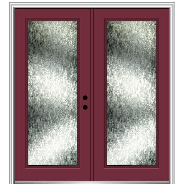 MMI Door 72 in. x 80 in. Left-Hand Inswing Rain Glass Burgundy Fiberglass Prehung Front Door on 6-9/16 in. Frame