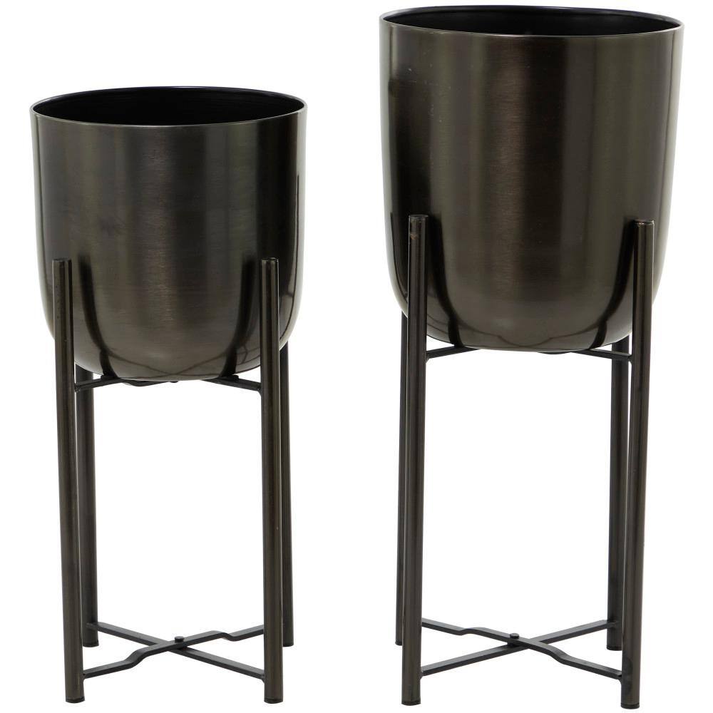Set of 2 Black Iron Indoor/Outdoor Planters with Stands