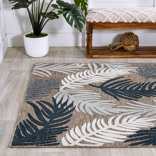 JONATHAN Y Montego High-Low Tropical Palm Brown/Navy/Ivory 2 ft. x 8 ft.  Indoor/Outdoor Area Rug HWC101B-28 - The Home Depot