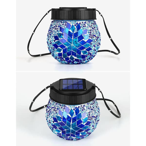 4.3'' Blue Mosaic Solar Lights Outdoor 6 Pack, Waterproof Glass Globe Solar Hanging Lanterns, Patio Decor for Yard Tree