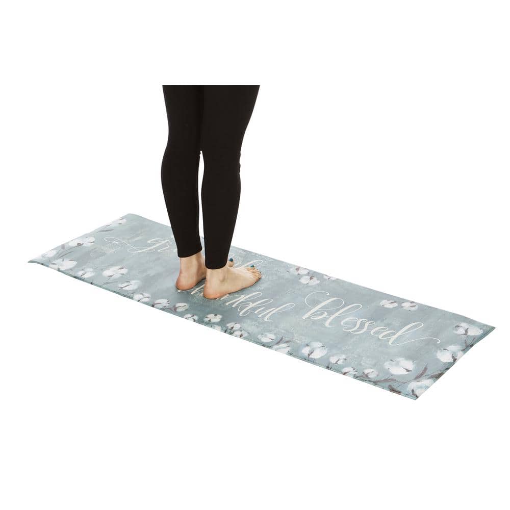 Grateful Thankful Blessed Blue PVC Anti-Fatigue Kitchen Mat