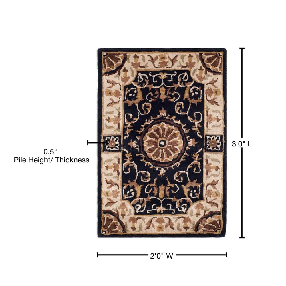 Handmade Tufted Wool Rectangular Black/Ivory Floral Area Rug