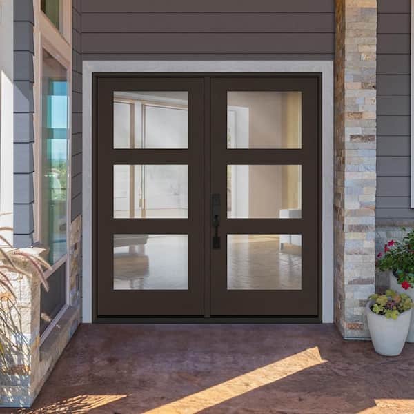 Regency 60 in. x 80 in. Modern 3L Equal Clear Glass Hickory RHIS Stained Fiberglass Retro Patio Door w/6"Jamb
