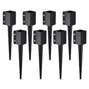 Fence Post Anchor Ground Spike 8-Pack 24 in. x 4 in. x 4 in. Outer Diameter Metal Black Powder Coated Post Stake Ground.