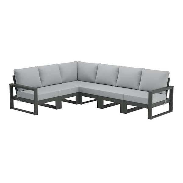 Endless Gray Frame 6-Piece All Weather Plastic Outdoor Patio Modular Sectional Set with Light Gray Cushions