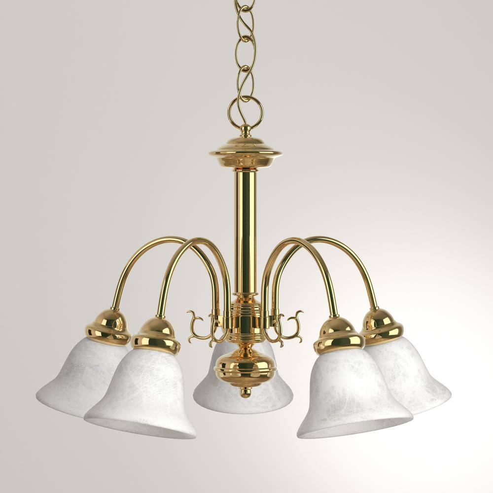 Elegant Alabaster and Polished Brass 24" Chandelier