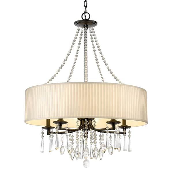 Golden Lighting Echelon 5-Light Chandelier in Black with Bridal Veil Shade