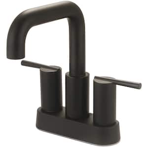 L-7533-MB Double Handle 4 in. Centerset Rigid 90° Spout Bathroom Faucet Drain Kit Included in Matte Black