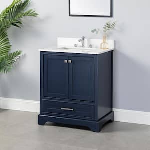 30 in. W x 22 in. D x 35.6 in. H One Sink Bath Vanity in Navy with White Marble Top Sink