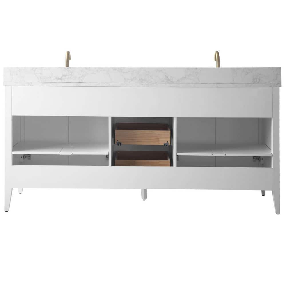 72" Linear White Double Sink Vanity with Golden Brushed Hardware