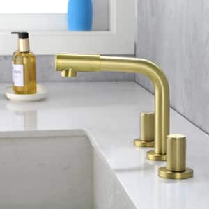 Oberlin 8 in. Widespread Double-Handle Bathroom Faucet with Deck Mount 360° Swivel Spout in Brushed Gold