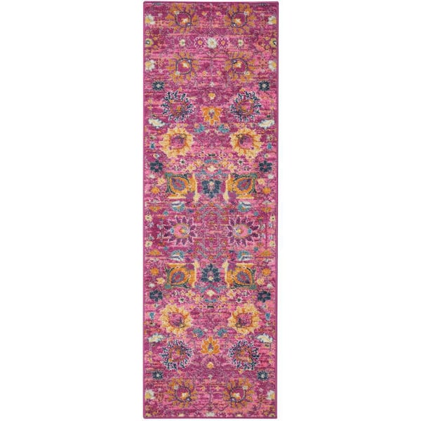 Nourison Passion Fuchsia 2 ft. x 6 ft. Floral Transitional Kitchen Runner Area Rug