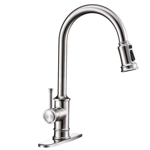 Tahanbath Single Handle 3 Modes Pull Down Sprayer Kitchen Cantilever Faucet Modern Kitchen Sink Faucet in Brushed Nickel