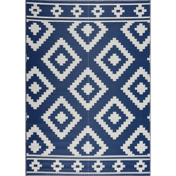 Milan Navy and Creme 6 ft. x 9 ft. Folded Reversible Recycled Plastic Indoor/Outdoor Area Rug-Floor Mat