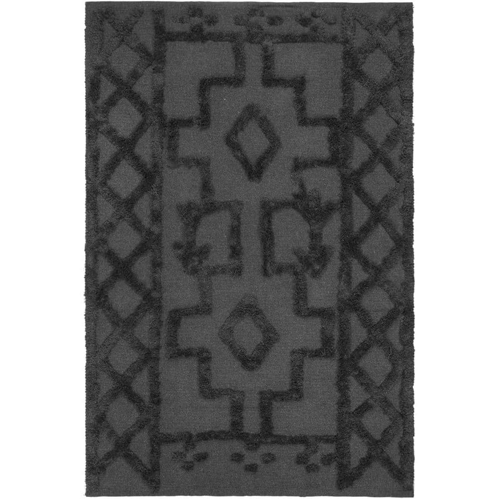 Black Cotton 4 ft. x 6 ft. Geometric Indoor Area Rug