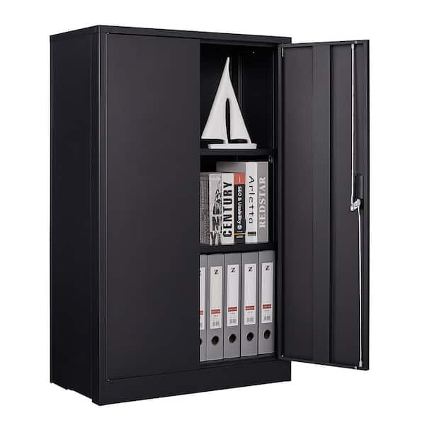 Angel Sar Black Metal Storage Cabinet with Locking Doors and