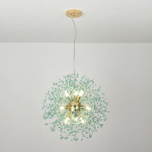 Kinlea 9-Light 19.7 in. Green Modern Firework Chandeliers, Round Sputnik Hanging Light for Island, Dining Room, Hallway