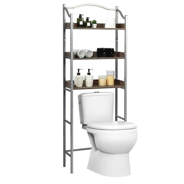 J&V TEXTILES Fresh Home 23.5 in. W x 65 in. H x 9.75 in. D Black Metal 3- Shelf Over the Toilet Storage Space Saver in Black 330-BK - The Home Depot