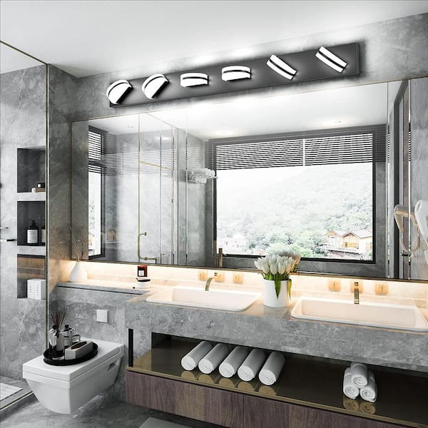 45.28 in. 6-Light Black LED Vanity Light Bar with 360° Up and Down Dimmable 5500K Light