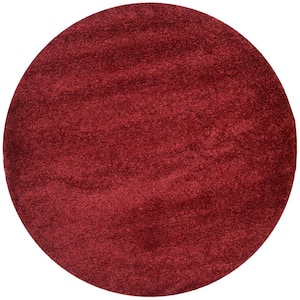 California Shag Maroon 7 ft. x 7 ft. Round Solid Area Rug