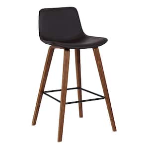 25.5 in. Brown Low Back Wooden Frame Bar Stool with Leather Seat