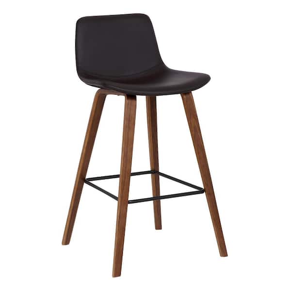Benjara 25.5 in. Brown Low Back Wooden Frame Bar Stool with Leather Seat