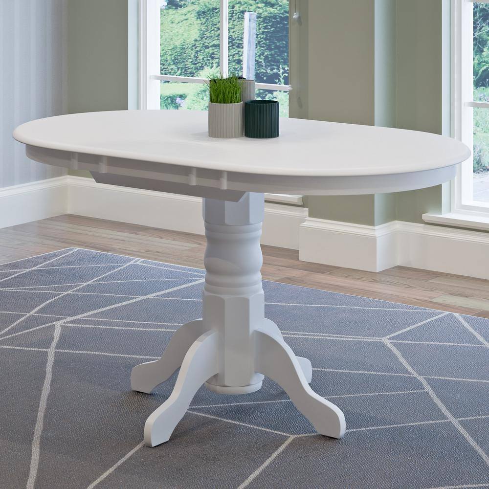 Transitional Round White Wood Extendable Dining Table