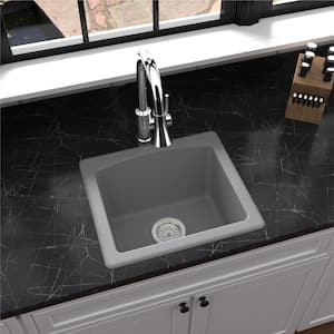 Quartz Composite 18 in. Single Bowl Drop-in or Undermount Kitchen Sink in Grey