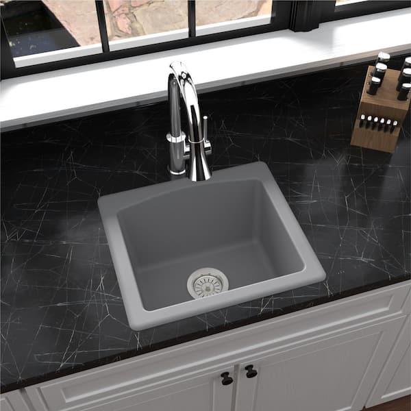 Karran Quartz Composite 18 in. Single Bowl Drop-in or Undermount Kitchen Sink in Grey