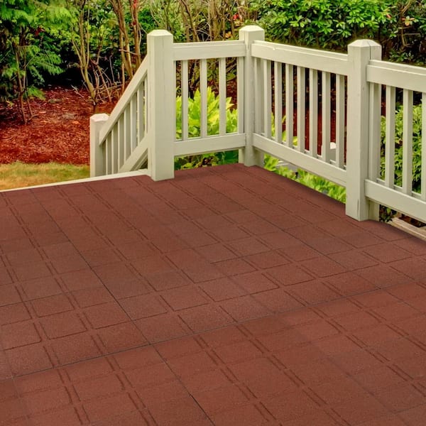 5.33 ft. x 5.33 ft. Rubber Deck Tile in Brick Red (28 sq. ft.) (8-Pack)