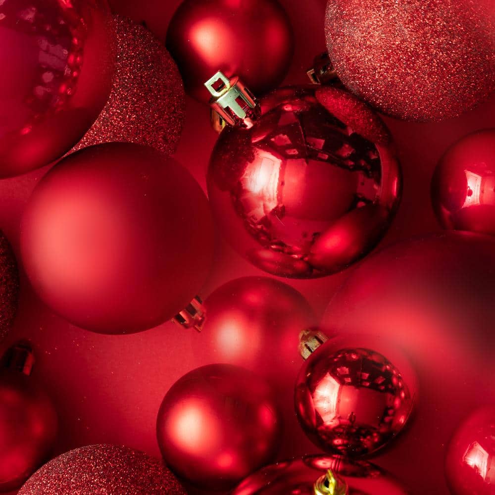 Red and White Shatterproof Christmas Ornament Set with Metal Hooks