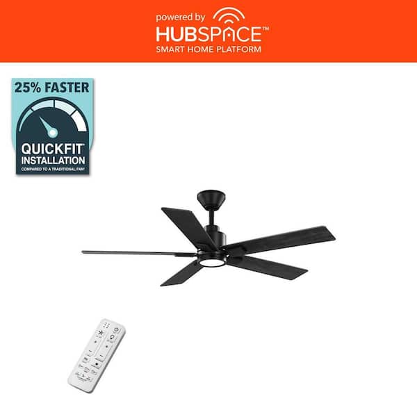Zandra II 52 in. Indoor/Outdoor Matte Black Ceiling Fan with Light Kit and Remote Included Powered by Hubspace