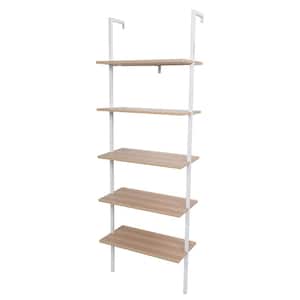 Industrial 72 in. Beige MDF 5-Shelf Standard Bookcase with Storage Shelves