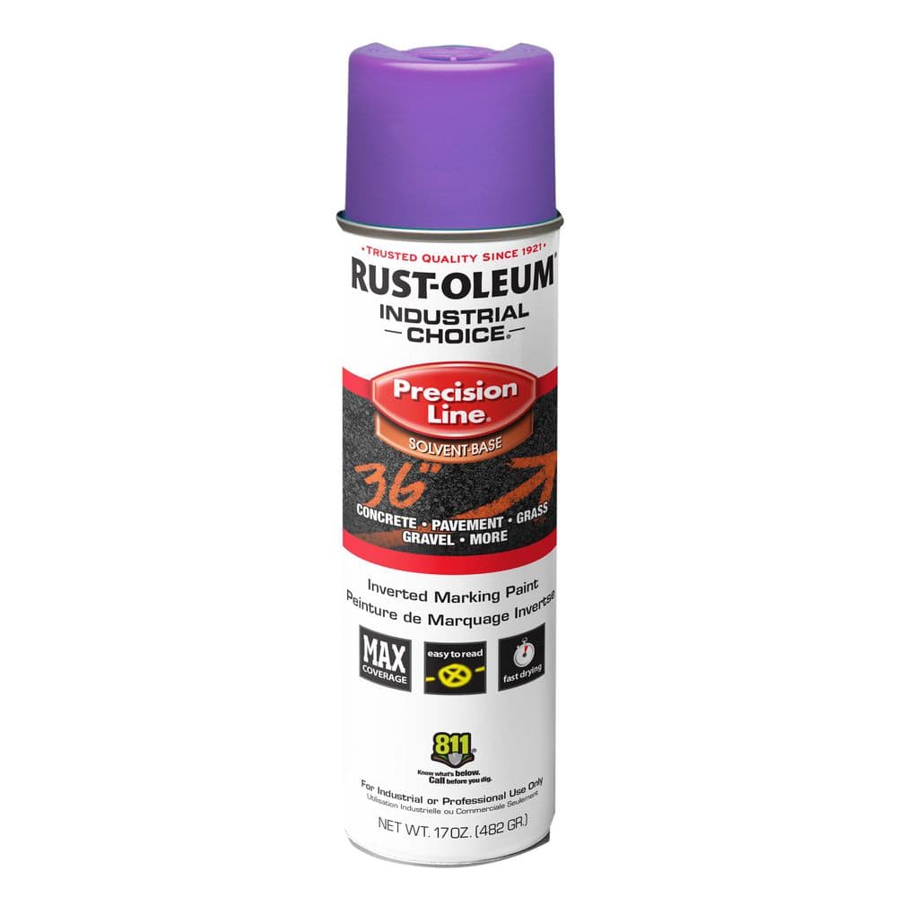 Industrial Choice Rust-Oleum 1869838-12PK Inverted Water-Based Marking Spray Paint, 17 oz, Fluorescent Purple, 12 Pack