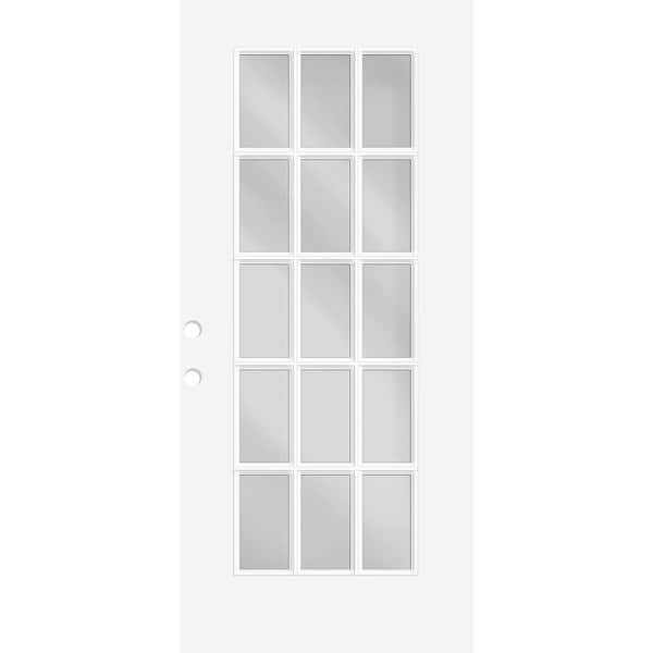Reliant 36 in. x 80 in. Right-Handed FullLite 15L SDL Clear Glass White Finish Fiberglass Front Door Slab