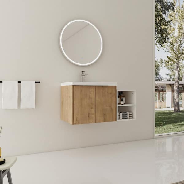 Stafford 36 in. W x 18.1 in. D x 19.3 in. H Floating Bath Vanity in Imitative Oak with White Resin Vanity Top