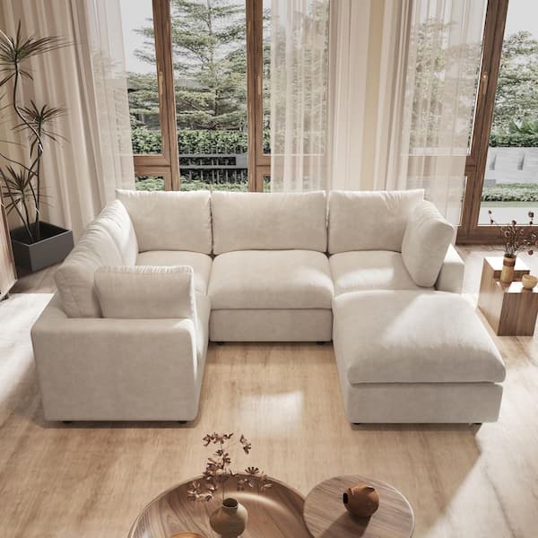 100.5 in. Armless 5-piece Chenille Spacious Modular Sectional Sofa Free Combination Couch with Removable Covers in Beige