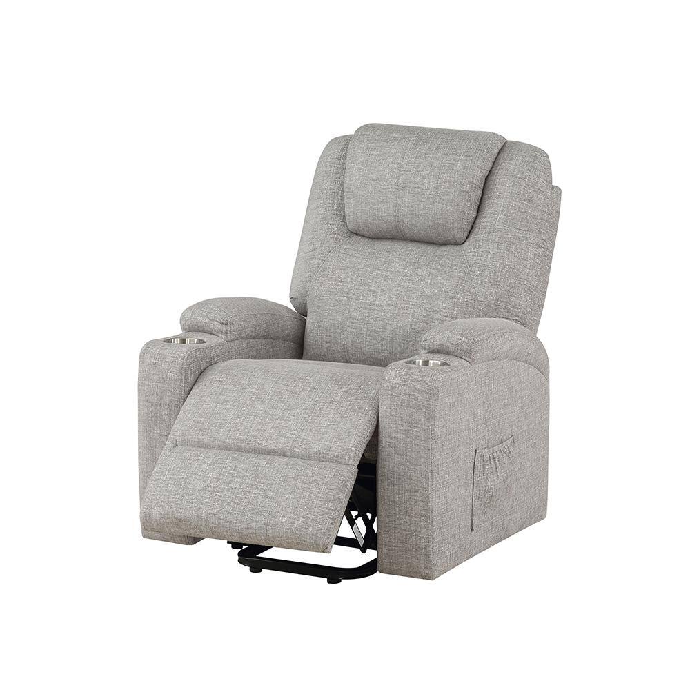 Gray Leather Power Lift Recliner with Wood Frame