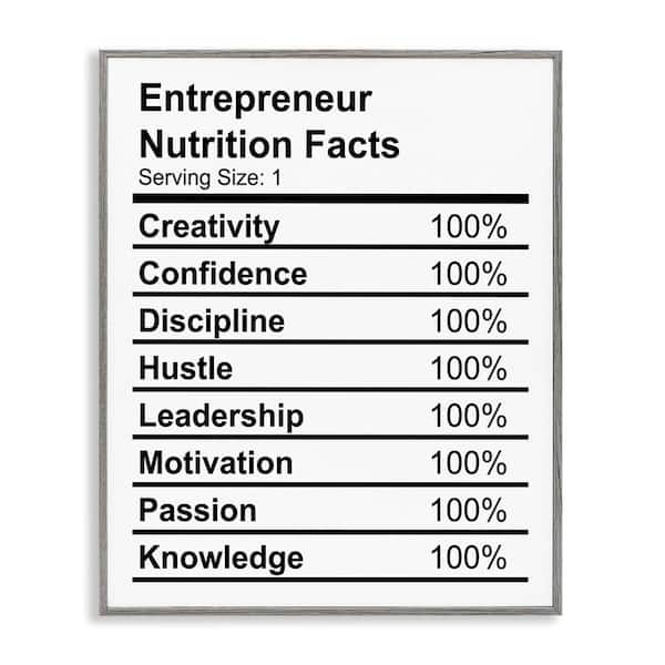Stupell Industries Sassy Entrepreneur Nutrition Facts by Daphne Polselli Gray Framed Typography Giclee Art Print 30 in. x 24 in.