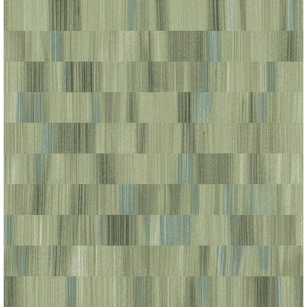 A-Street Prints Flicker Green Horizontal Textured Stripe Strippable Non-Woven Paper Wallpaper Sample