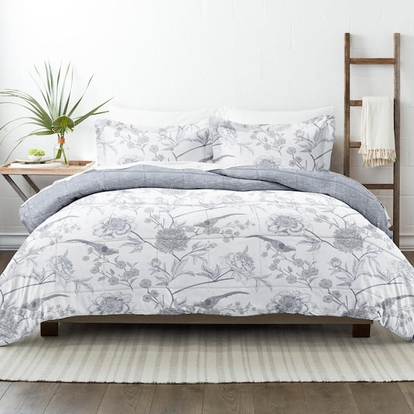 Blue Grey Solid Color King Size Microfiber Comforter Only with
