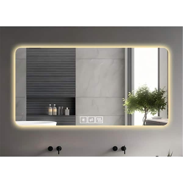 59 in. x 27.5 in. Rectangle Frameless Wall Bathroom Vanity Mirror LED Light Anti-Fog Dimmable Tempered Glass Backlit