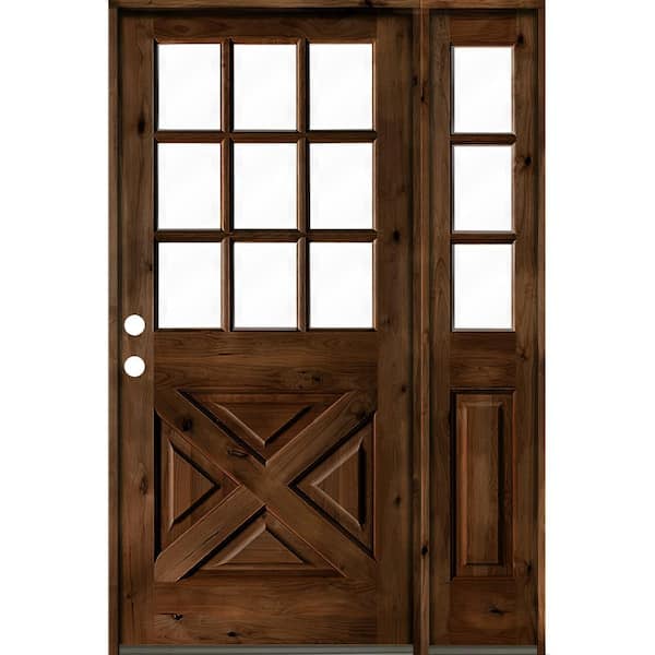 Krosswood Doors 46 in. x 80 in. Alder 2-Panel Right-Hand/Inswing Clear Glass Provincial Stain Wood Prehung Front Door w/Right Sidelite
