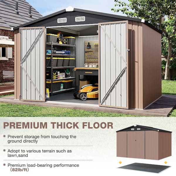 Sizzim 10 ft. x 8 ft. Metal Storage Shed with Floor, Roof 75.5 sq
