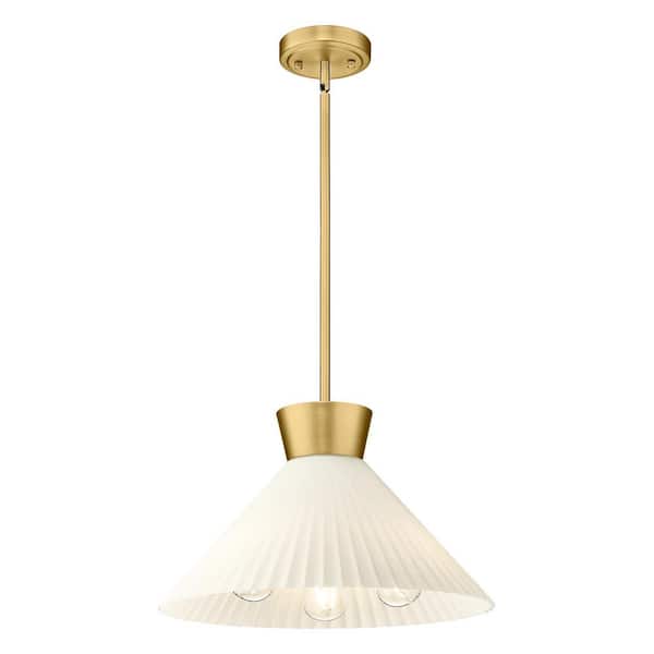JAZAVA 60-Watt 3-Light White and Gold Finish Modern Pendant Light with Frosted Striped Glass Shape, No Bulbs Included