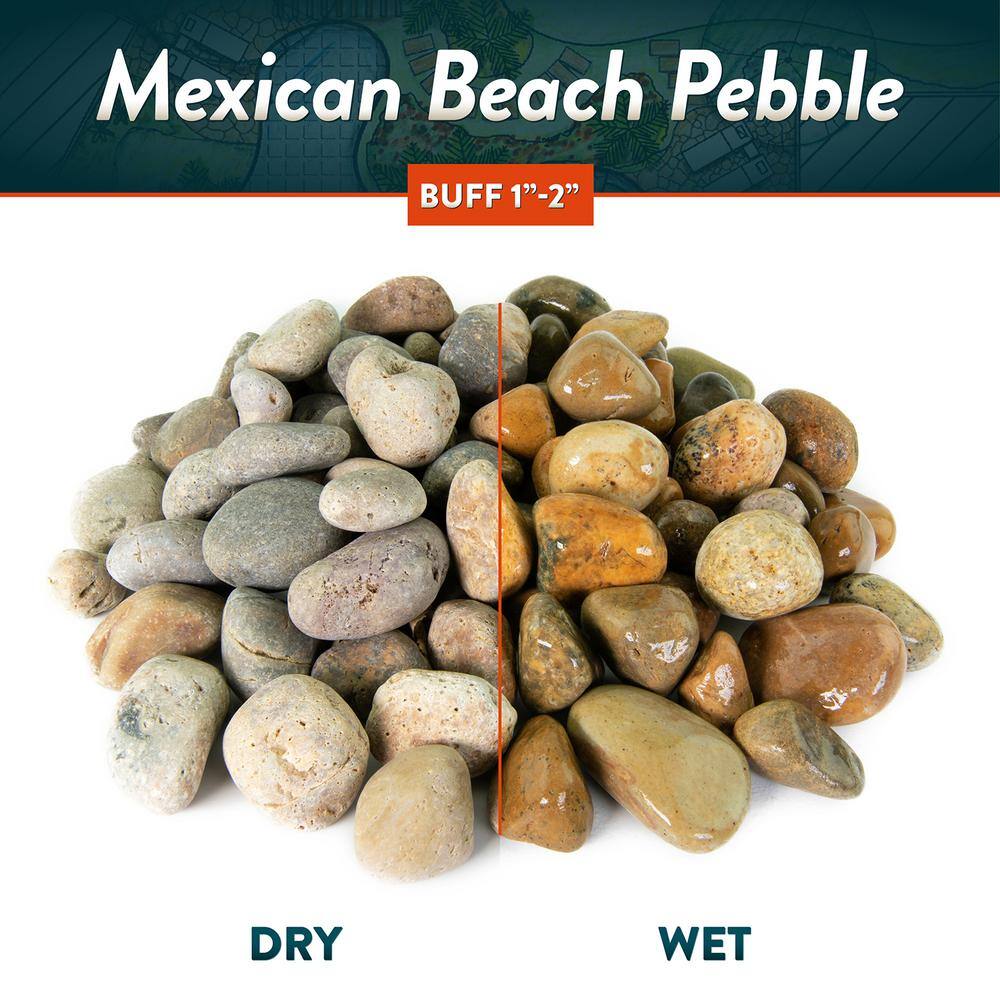 Buff Mexican Beach Pebbles Medium Size Garden Stones, 40 Pounds
