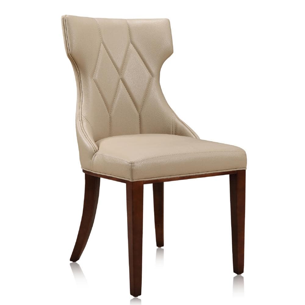 Reine Cream Faux Leather Upholstered Dining Side Chair Set with Walnut Wood Legs