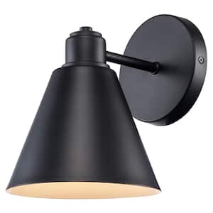 Forge 1-Light Black Indoor Wall Sconce Light Fixture with Metal Cone Shade